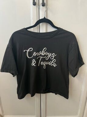 Black 'Cowboys & Tequila' Graphic Crop Tee